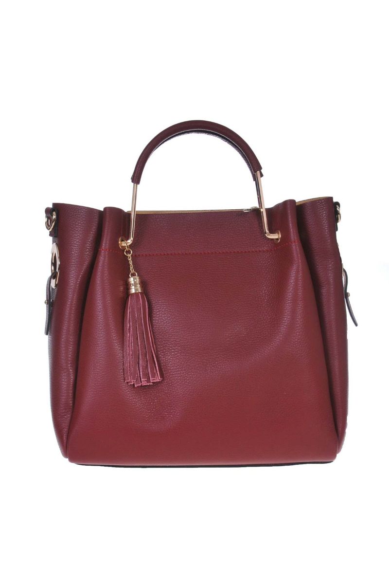 Geanta Dama Eleganta, Sabrine, Clarissa, Piele Naturala, Rosu, 32 x 14 x 30 cm