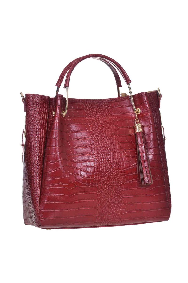 Geanta Dama Eleganta, Sabrine, Olio, Piele Naturala, Rosu, 32 x 14 x 30 cm