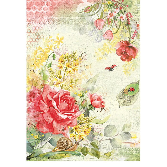 Hartie de orez decoupage, Ciao Bella, coala, model trandafiri, A4, 297 x 210 mm