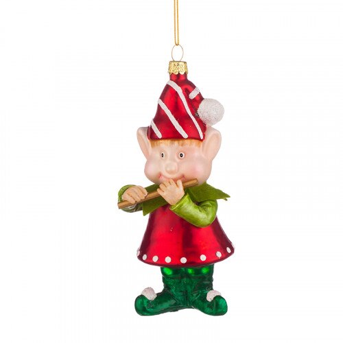 Glob muzician elf cu flaut, Dims92, L177, Sticla, Inaltime 12cm