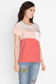 Bluza Desigual 72T2YC3, Alb/Corai, S Bluza Desigual 72T2YC3, Alb/Corai, S