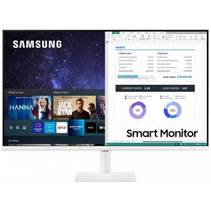 Samsung LS32AM501NUXEN Smart Monitor Smart TV alkalmazással, 32, Full HD, HDR10, beépített Wifi, Bluetooth, hangszóró, HDMI, Fehér