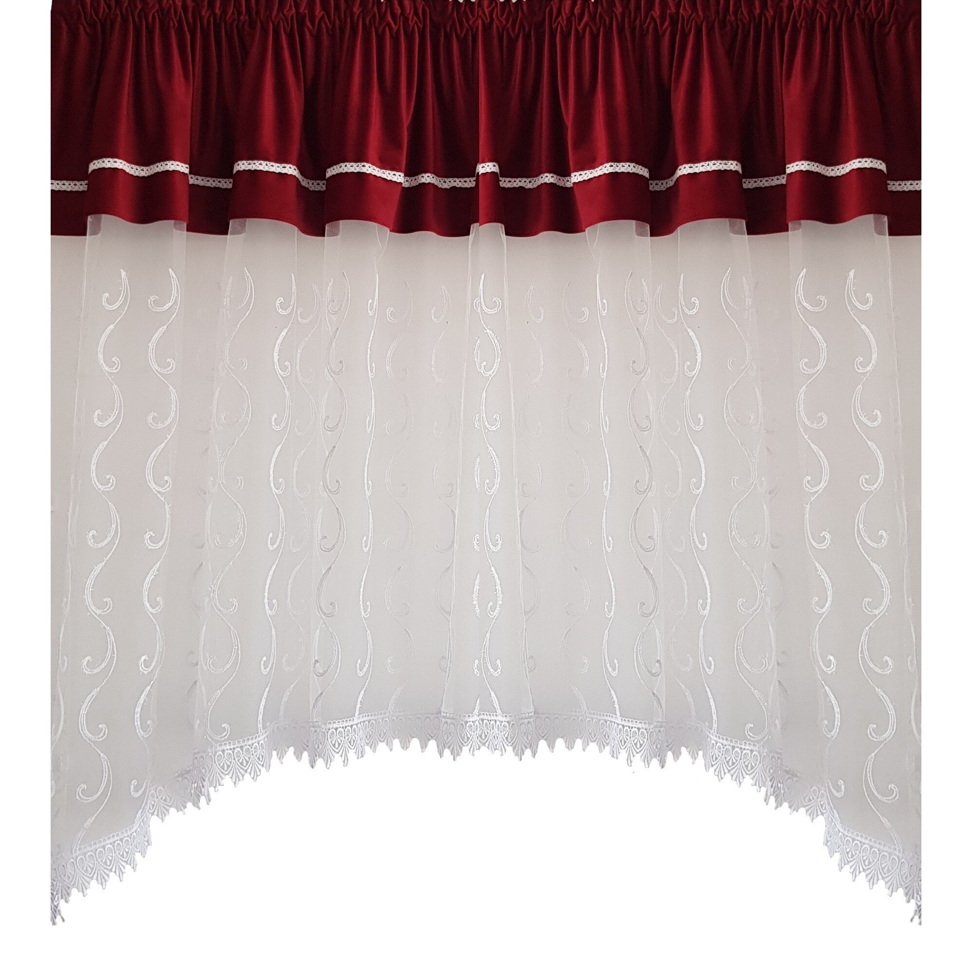 Perdea Decorint confectionata (PBB.59), Alb, bordo, 260 x 135