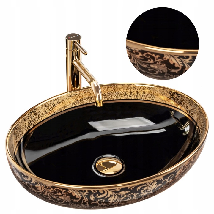 Lavoar pentru blat Margot Gold / Black, Negru/Auriu, 520x400mm