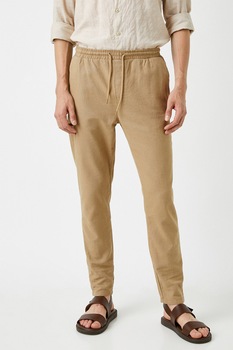 KOTON, Pantaloni casual din amestec de in cu snur de ajustare, Maro camel