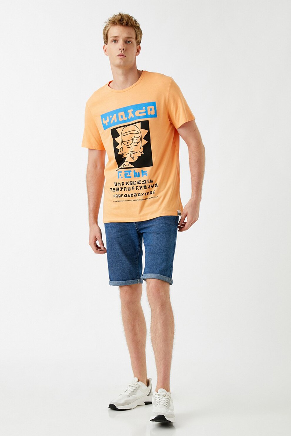 KOTON, Pantaloni scurti din denim cu aspect decolorat, Albastru inchis