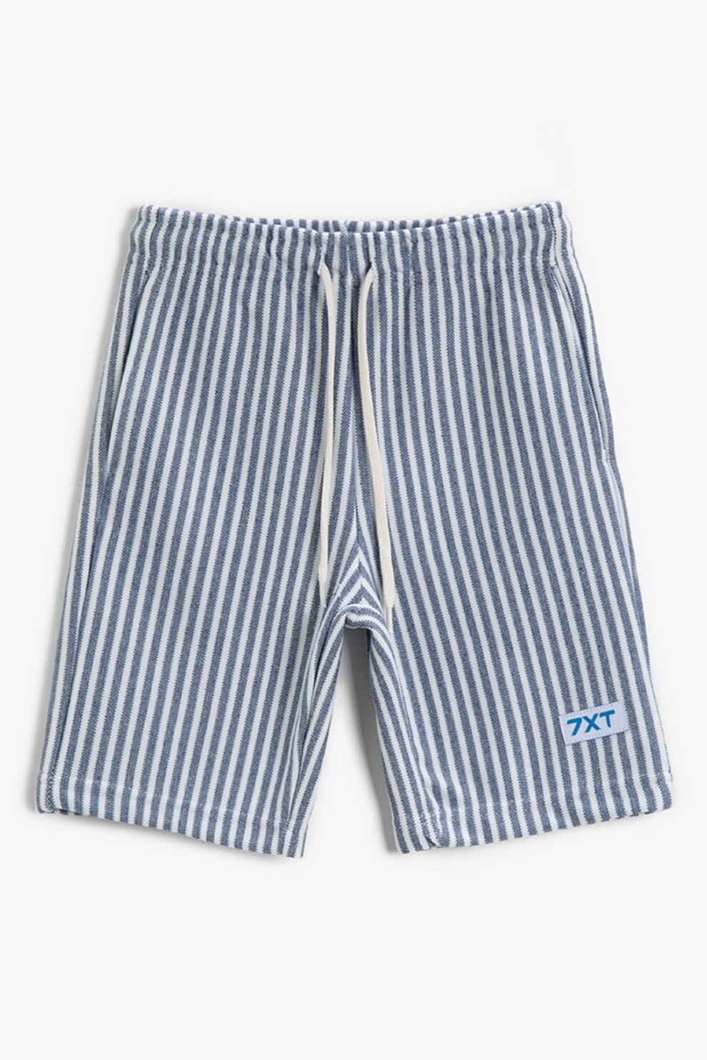 KOTON, Bermude cu snur de ajustare si model in dungi, Albastru prafuit/Alb