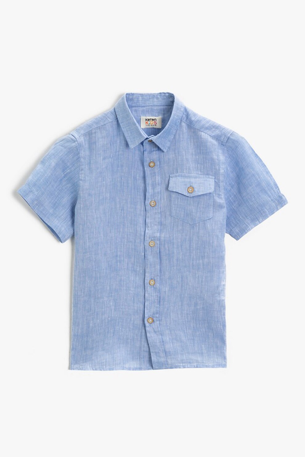 KOTON, Camasa din in cu maneci scurte si buzunar pe piept, Albastru lavanda