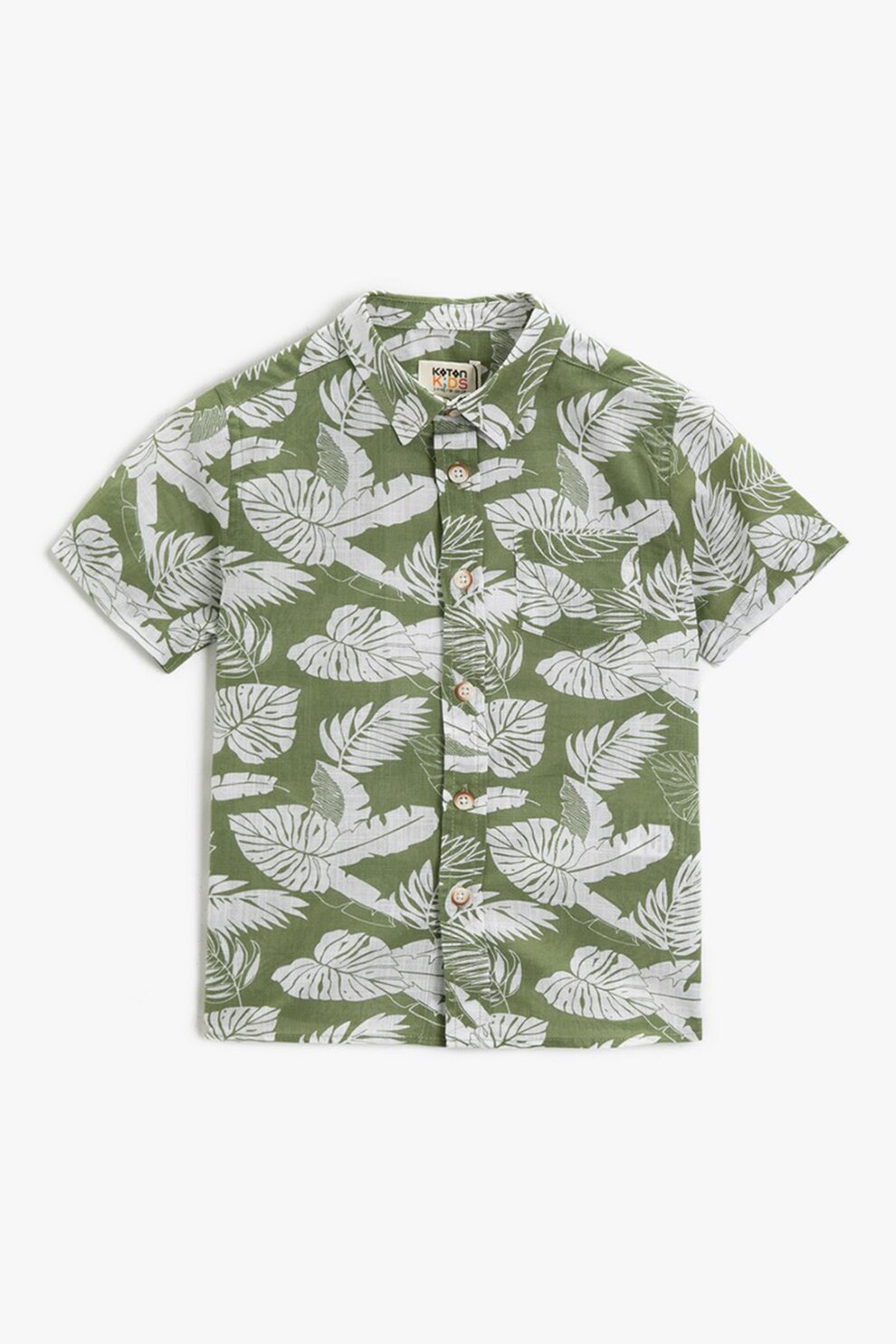 KOTON, Camasa cu maneci scurte si model vegetal, Verde sparanghel/alb prafuit