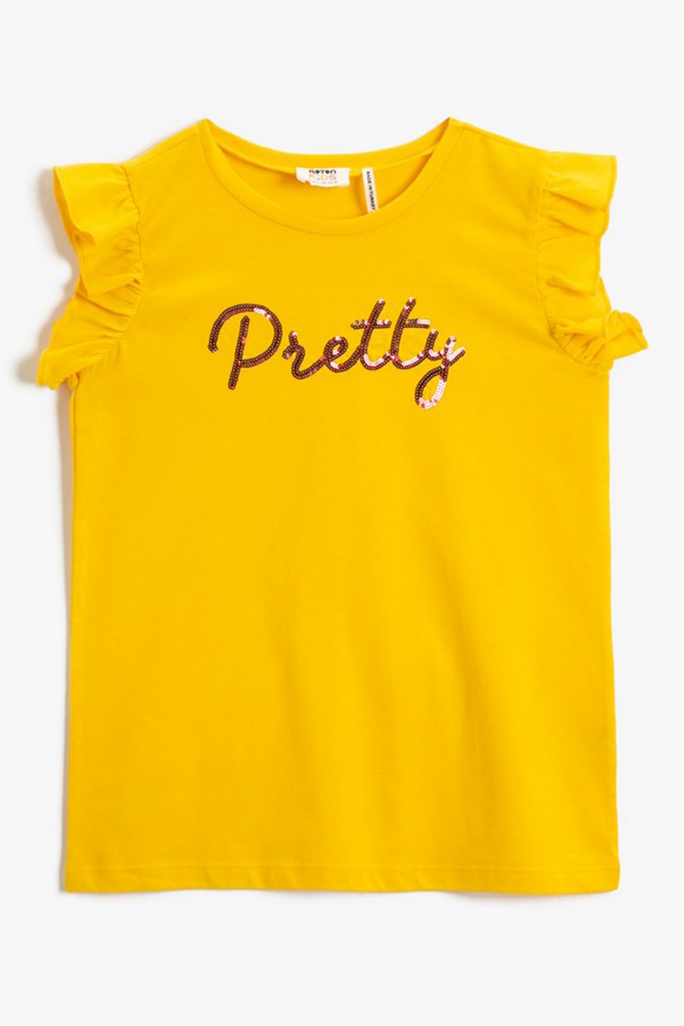 KOTON, Tricou din jerseu cu aplicatie text cu paiete, Galben sofran