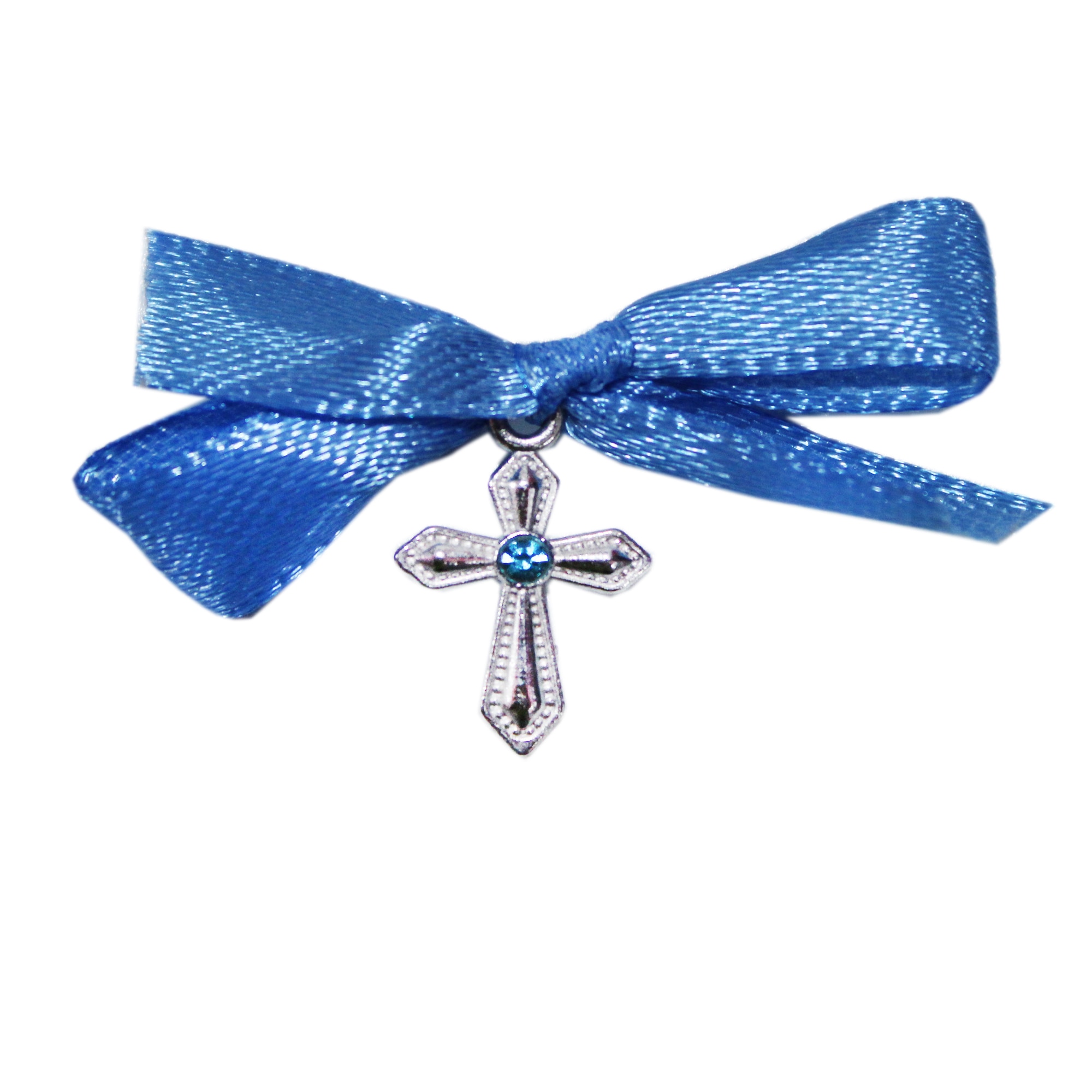 Set 20 marturii, cruciulite din metal cu funda albastru electric pentru botez, REC1497