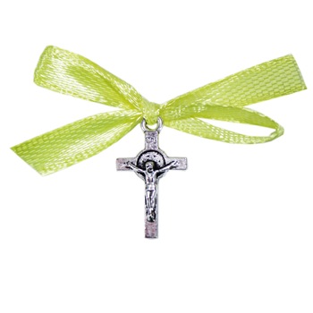 Set 20 marturii, cruciulite din metal cu funda verde neon pentru botez, REC1499 Set 20 marturii, cruciulite din metal cu funda verde neon pentru botez, REC1499