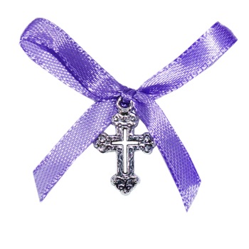 Set 20 marturii, cruciulite din metal cu funda lila pentru botez, REC1500 Set 20 marturii, cruciulite din metal cu funda lila pentru botez, REC1500