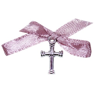 Set 20 marturii, cruciulite din metal cu funda roz pudrat pentru botez, REC1507 Set 20 marturii, cruciulite din metal cu funda roz pudrat pentru botez, REC1507