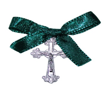 Set 20 marturii, cruciulite din metal cu funda verde sticla pentru botez, REC1512 Set 20 marturii, cruciulite din metal cu funda verde sticla pentru botez, REC1512