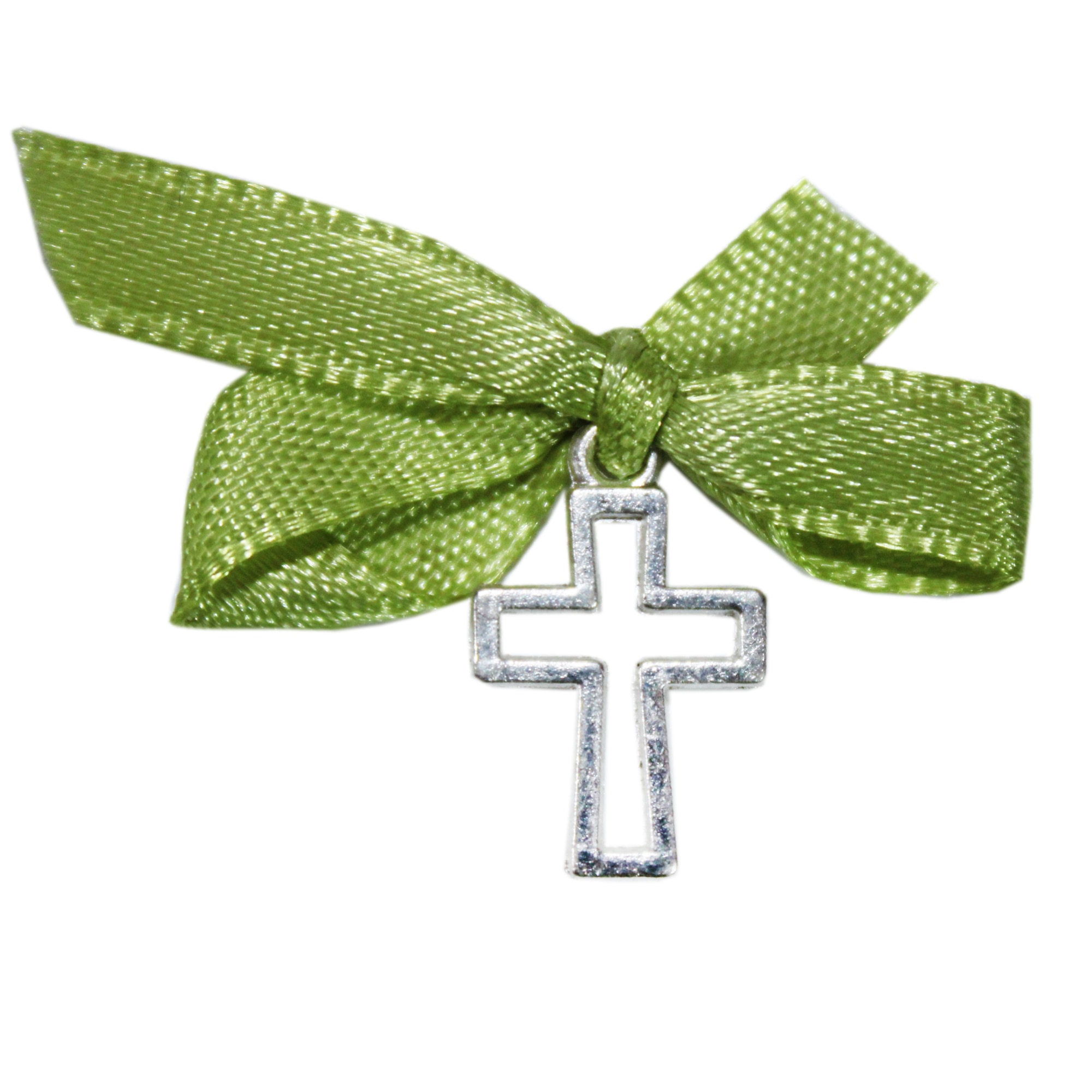 Set 20 marturii, cruciulite din metal cu funda verde pentru botez, REC1513