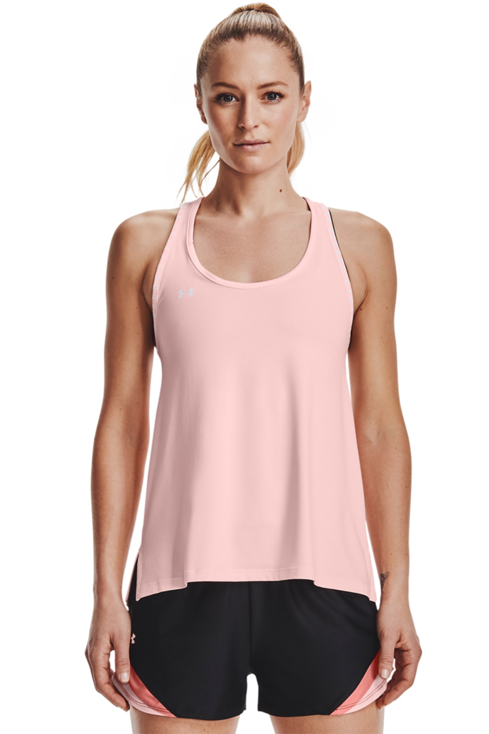 Under Armour, Top cu logo pentru fitness Knockout, Roz prafuit