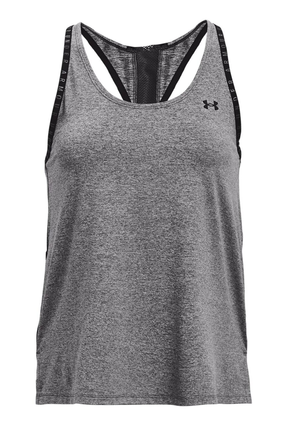 Under Armour, Top cu segment din plasa pentru fitness Knockout, Gri inchis melange/Negru