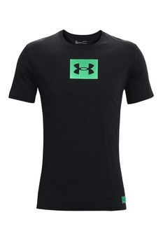 Under Armour, Tricou cu imprimeu logo pentru antrenament, Negru/Verde/Alb, L Under Armour, Tricou cu imprimeu logo pentru antrenament, Negru/Verde/Alb, L