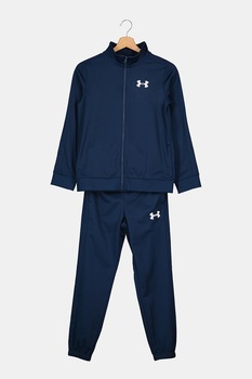 Under Armour, Trening din tricot cu fermoar si logo, pentru fitness, Bleumarin/Alb Under Armour, Trening din tricot cu fermoar si logo, pentru fitness, Bleumarin/Alb
