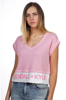 Tricou crop top KENDALL + KYLIE, Roz/Alb, Roz/Alb Tricou crop top KENDALL + KYLIE, Roz/Alb, Roz/Alb