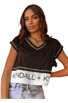 Tricou crop top KENDALL + KYLIE, Negru/Alb Tricou crop top KENDALL + KYLIE, Negru/Alb