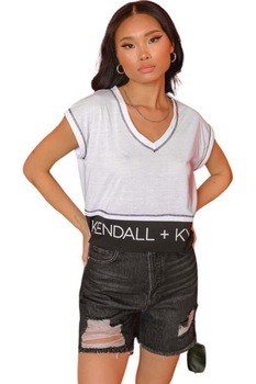 Tricou crop top KENDALL + KYLIE, Alb/Negru Tricou crop top KENDALL + KYLIE, Alb/Negru