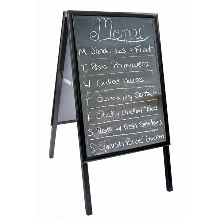 Panou stradal cu tabla de scris cu creta sau marker, A2 - 420 x 594mm (print), negru, JJ DISPLAYS
