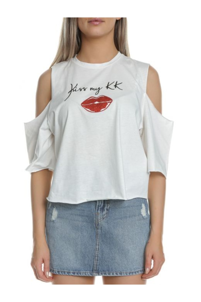Tricou KENDALL + KYLIE, Kiss My Lips Tee, Alb
