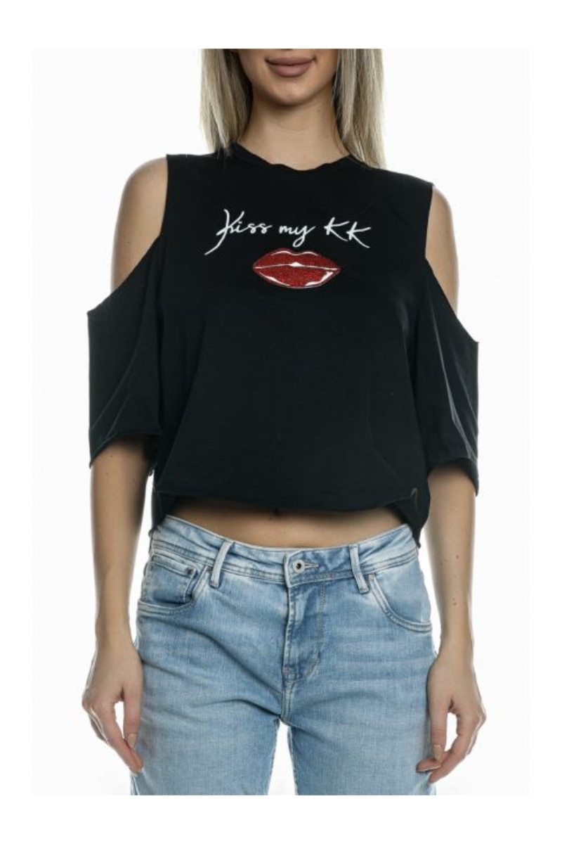 Tricou KENDALL + KYLIE, Kiss My Lips Tee, Negru