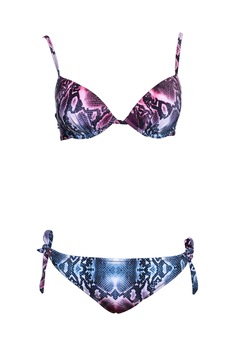 Costum de baie din doua piese, sutien cu burete subtire si chilot clasic, Model de lux sarpe, Intimamoda SN24, Roz/Albastru Costum de baie din doua piese, sutien cu burete subtire si chilot clasic, Model de lux sarpe, Intimamoda SN24, Roz/Albastru