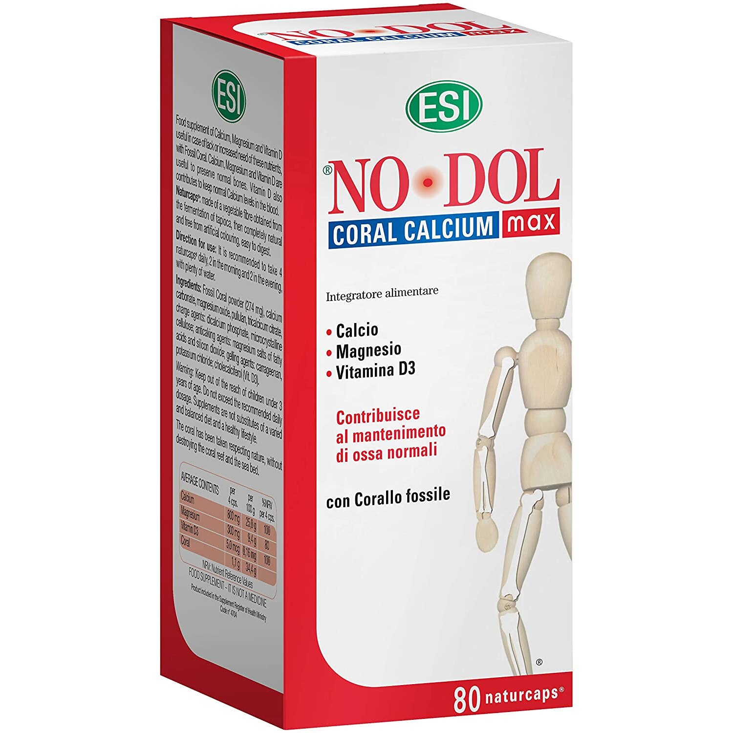 Supliment alimentar Calciu, Magneziu, Vitamina D3, No Dol Esi, 80 capsule naturale