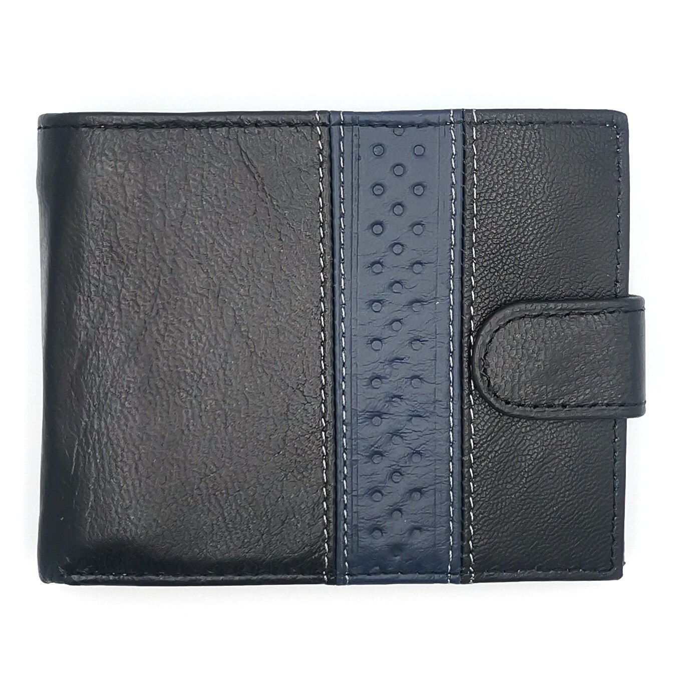 Portofel barbati din piele naturala ,12.2×10cm ,Negru cu albastru