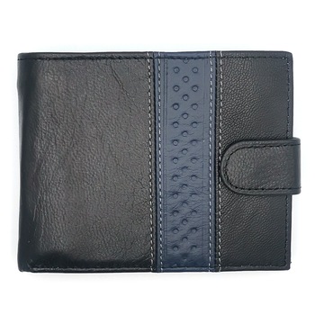 Portofel barbati din piele naturala ,12.2×10cm ,Negru cu albastru Portofel barbati din piele naturala ,12.2×10cm ,Negru cu albastru