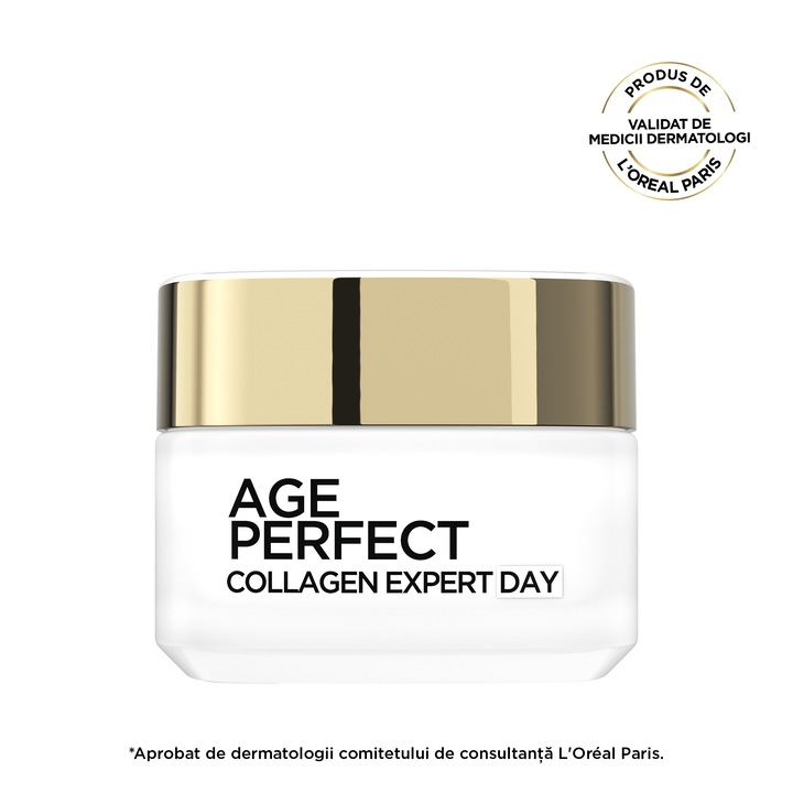 Crema hidratanta de zi L'Oreal Paris Age Perfect Collagen Expert, contine Micro-Peptide de Colagen, reda fermitatea si reduce petele pigmentare, 50 ml