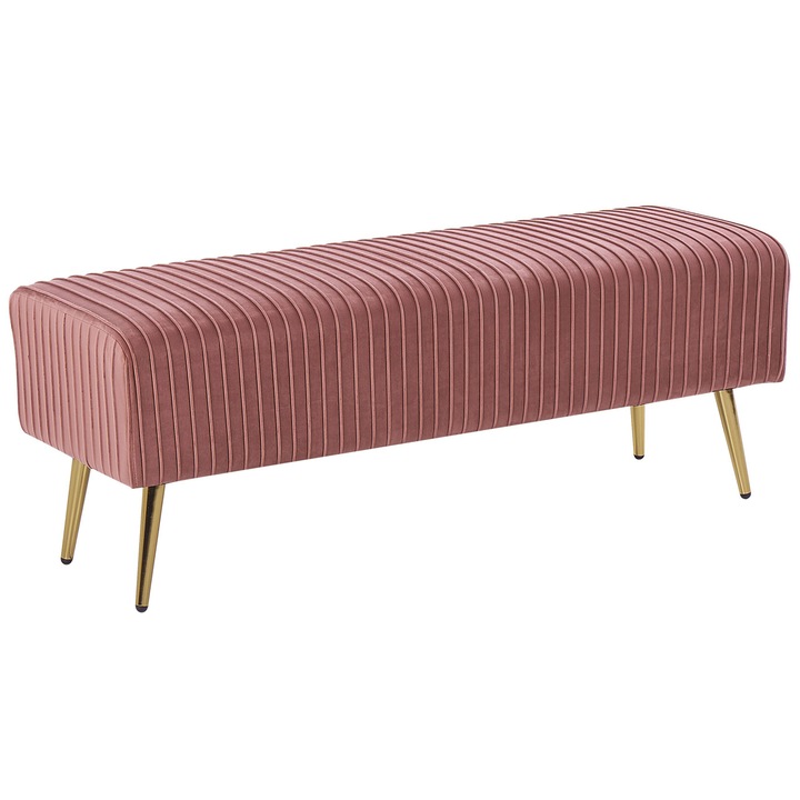 Rózsaszín Szövetbársony Pad Arany Fém Lábak 118 cm Nappali Hálószoba Folyosó