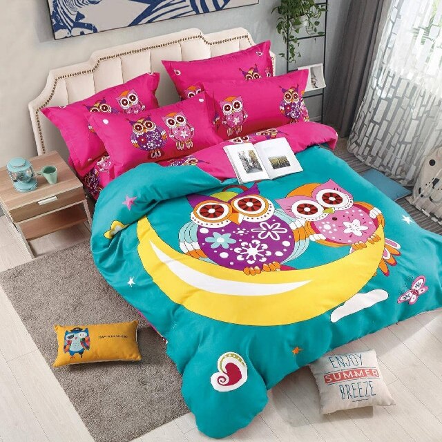 Lenjerie 6 piese din Bumbac Finet, model Bufnite, 235 x 240