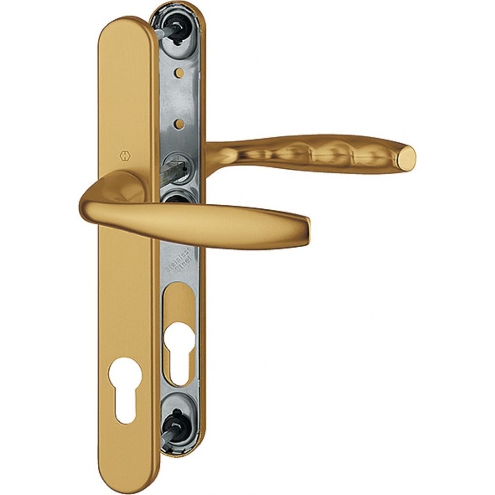 Maner pentru usa de exterior Hoppe New York, din aluminiu, latime 30 mm, interax 92 mm, culoare bronz F1