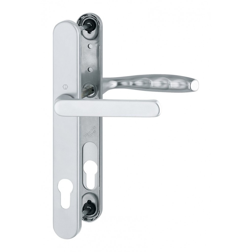 Maner pentru usa de exterior asimetric, Hoppe New York, din aluminiu, latime 30 mm, interax 92 mm, culoare argintiu F1