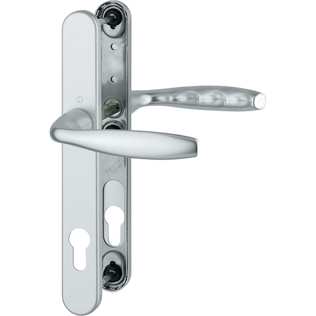 Maner pentru usa de exterior Hoppe New York, din aluminiu, latime 30 mm, interax 92 mm, culoare argintiu