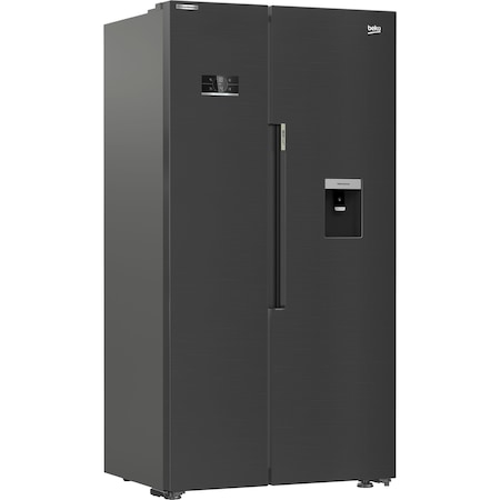 Frigider side by side Beko GN163240ZXBRN, 576 l, NeoFrost Dual Cooling, HarvestFresh, Compresor inverter, Dozator de apa, Clasa E, H 179 cm, Dark Inox