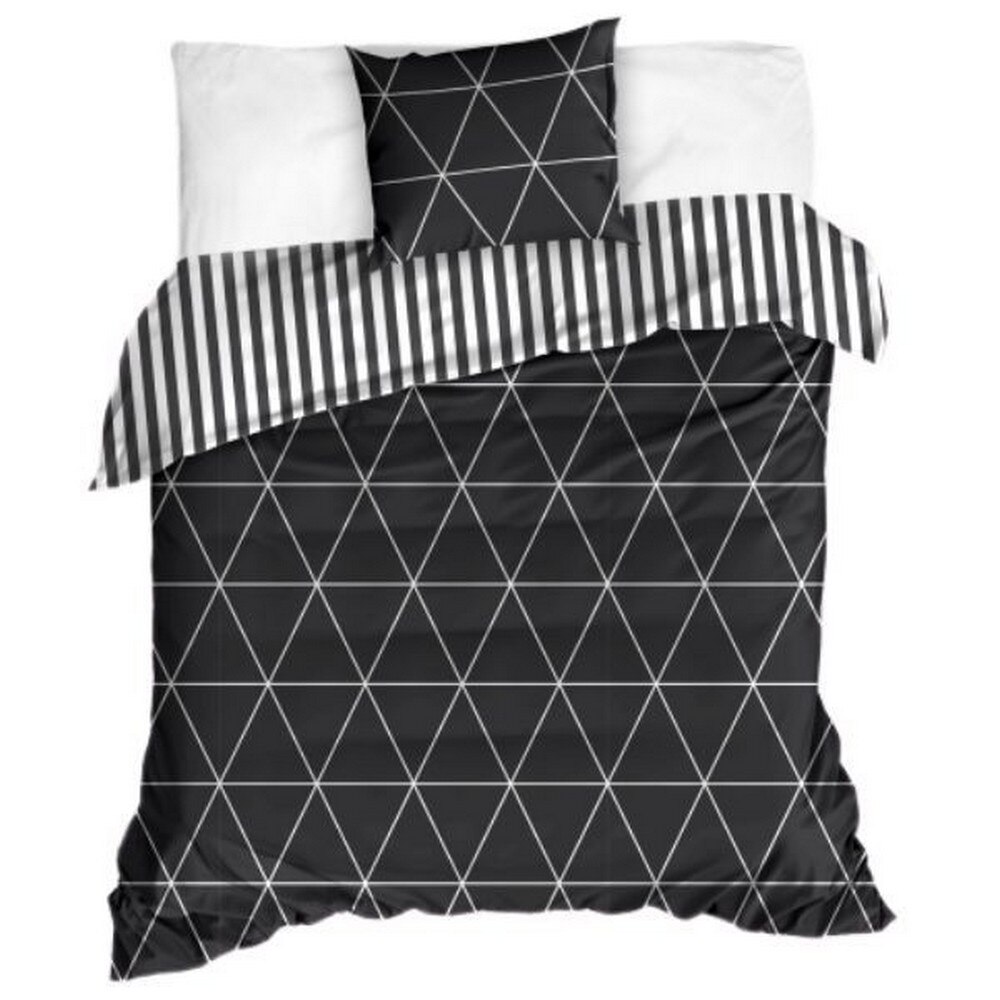 Lenjerie de pat din bumbac Carbotex, Model triunghi, Alb/Negru, 140x200cm