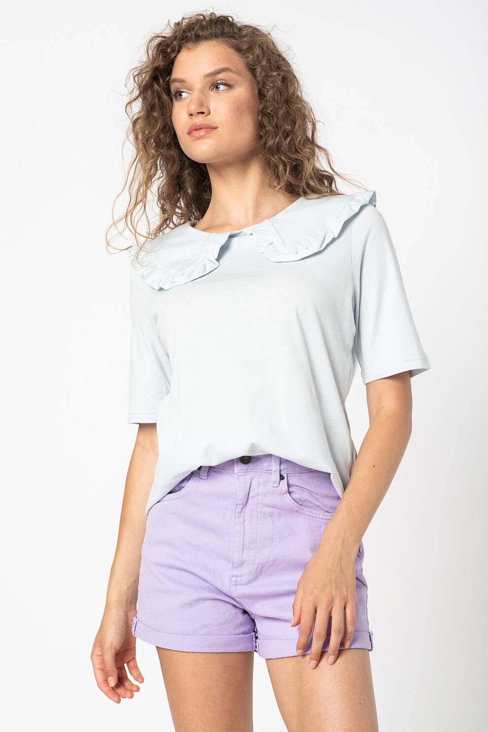 Sisters Point, Tricou cu guler Peter Pan Veja, Albastru pastel