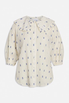 Sisters Point, Camasa cu imprimeu si guler supradimensionat Ivana, Alb/Albastru Sisters Point, Camasa cu imprimeu si guler supradimensionat Ivana, Alb/Albastru