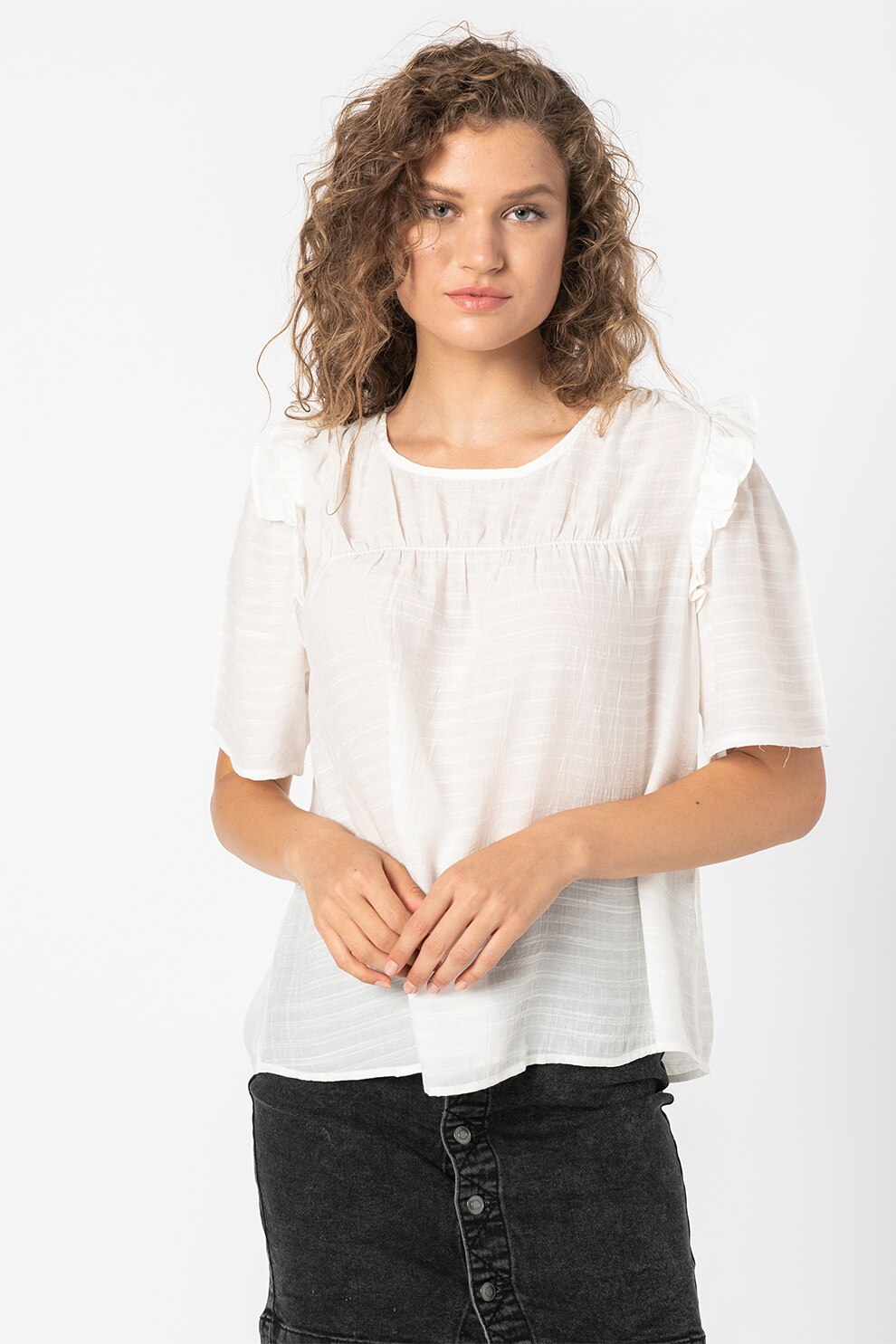 Sisters Point, Bluza lejera cu volane Eca, Crem