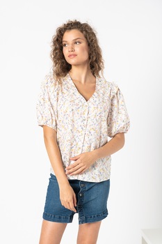 Sisters Point, Camasa cu model floral si decolteu in V, Crem/Lila/Galben Sisters Point, Camasa cu model floral si decolteu in V, Crem/Lila/Galben