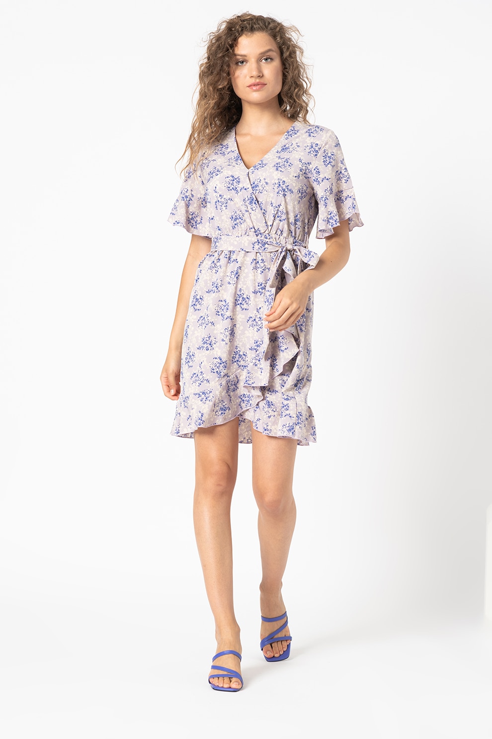 Sisters Point, Rochie petrecuta cu imprimeu New Greto, lila, albastru royal, crem