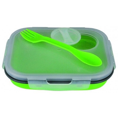 Caserola plastic si silicon cu furculita 12345,capacitate 800 ml,culoare verde