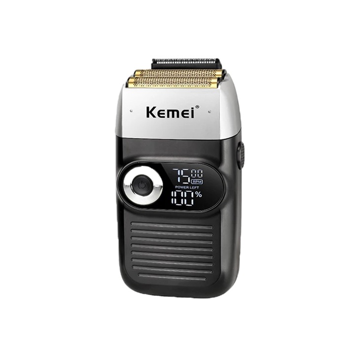 Kemei Shaver & Trimmer villanyborotva, akkumulátorral, 45 mm-es irritáció elleni titánfólia, 7500 RPM, szürke / fekete
