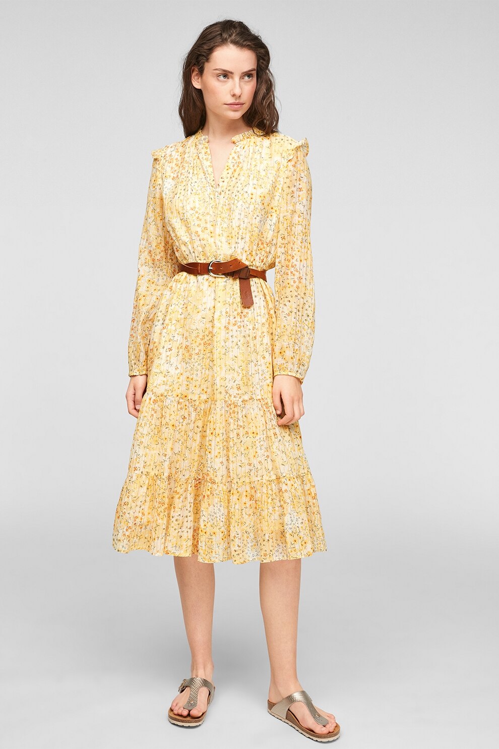 s.Oliver, Rochie midi cu pliseuri, Galben